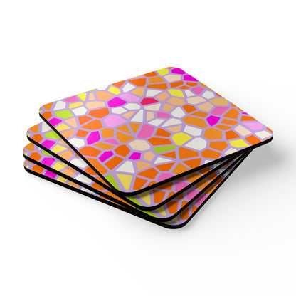 Colorful Mosaic Cork Coaster Set — Bright Geometric Drink Coasters (Set of 4)