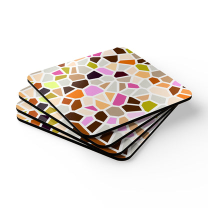 Cork Coaster Set — Retro Mosaic Tile Drink Coasters (4-Pack)