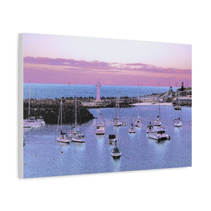 Harbor Sunset Matte Canvas Print — Stretched Coastal Lighthouse Wall Art