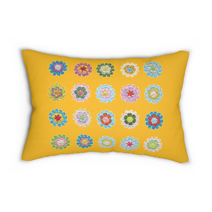 Crochet Pattern Print Spun Polyester Lumbar Pillow Yellow