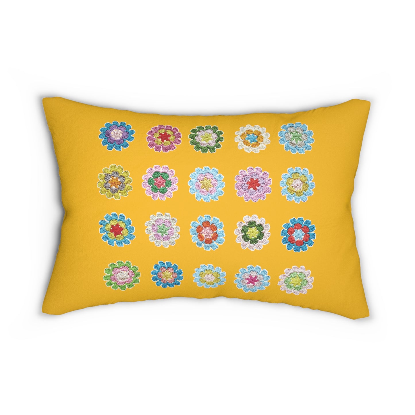 Crochet Pattern Print Spun Polyester Lumbar Pillow Yellow