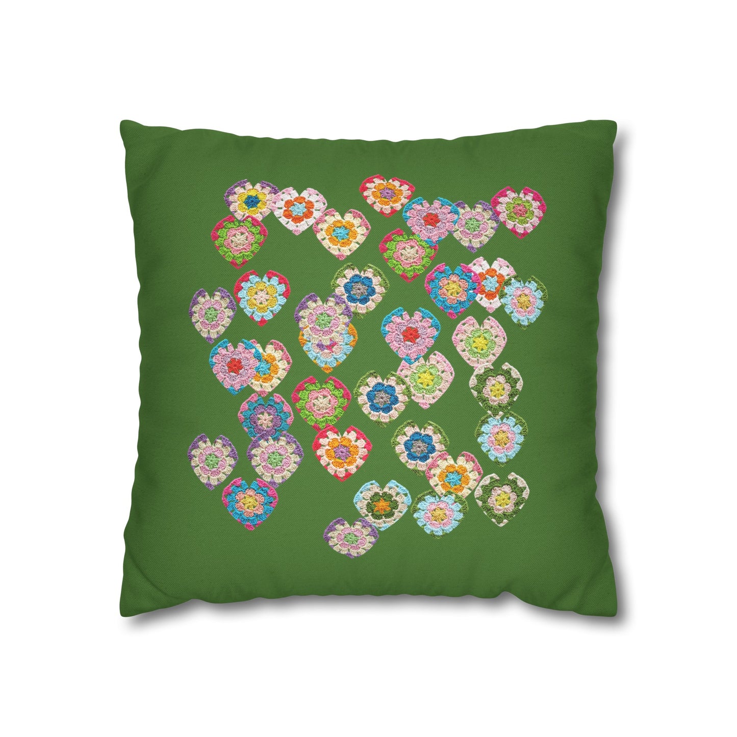 Crochet Love Heart Print Spun Polyester Square Cushion Cover Green