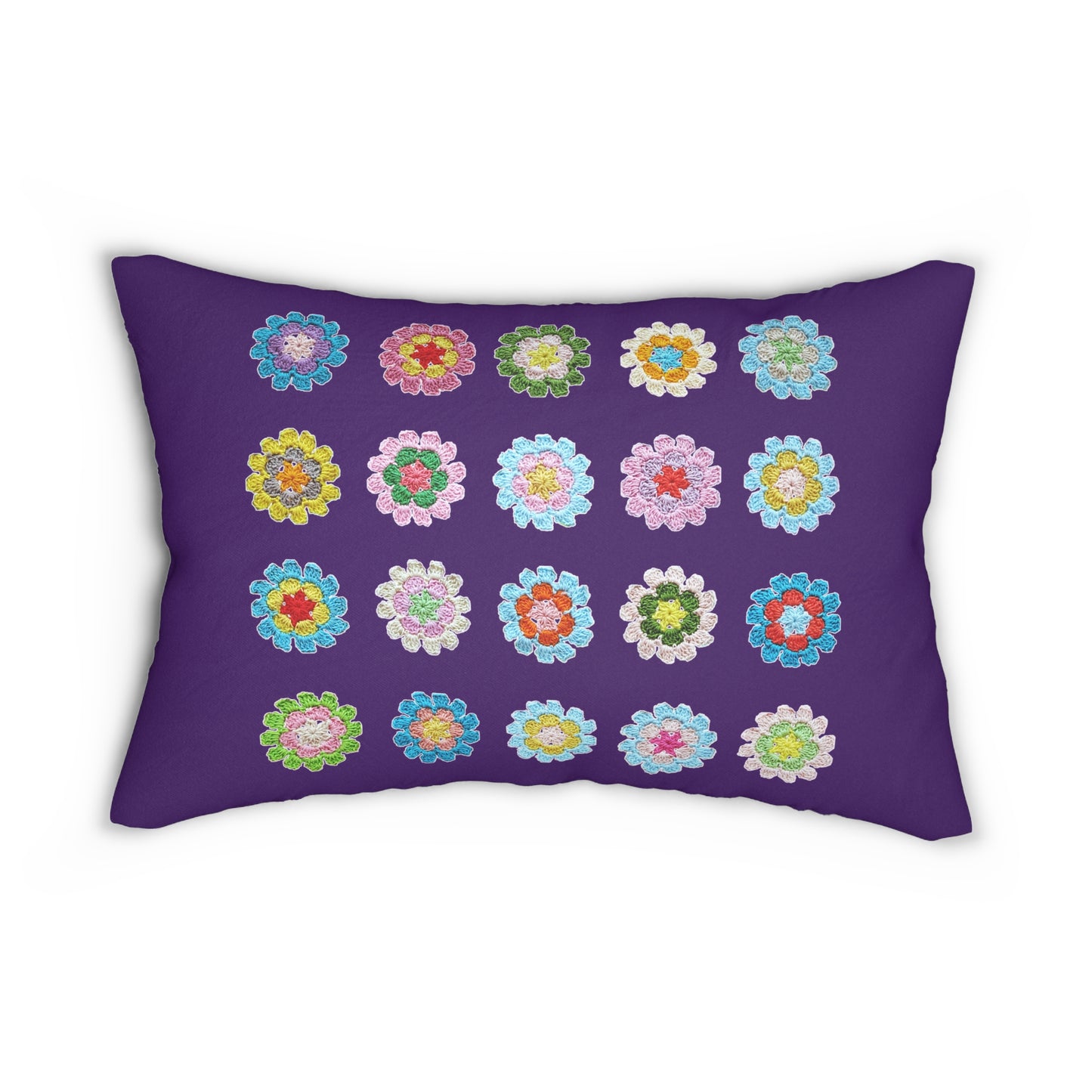 Crochet Pattern Print Spun Polyester Lumbar Pillow Purple