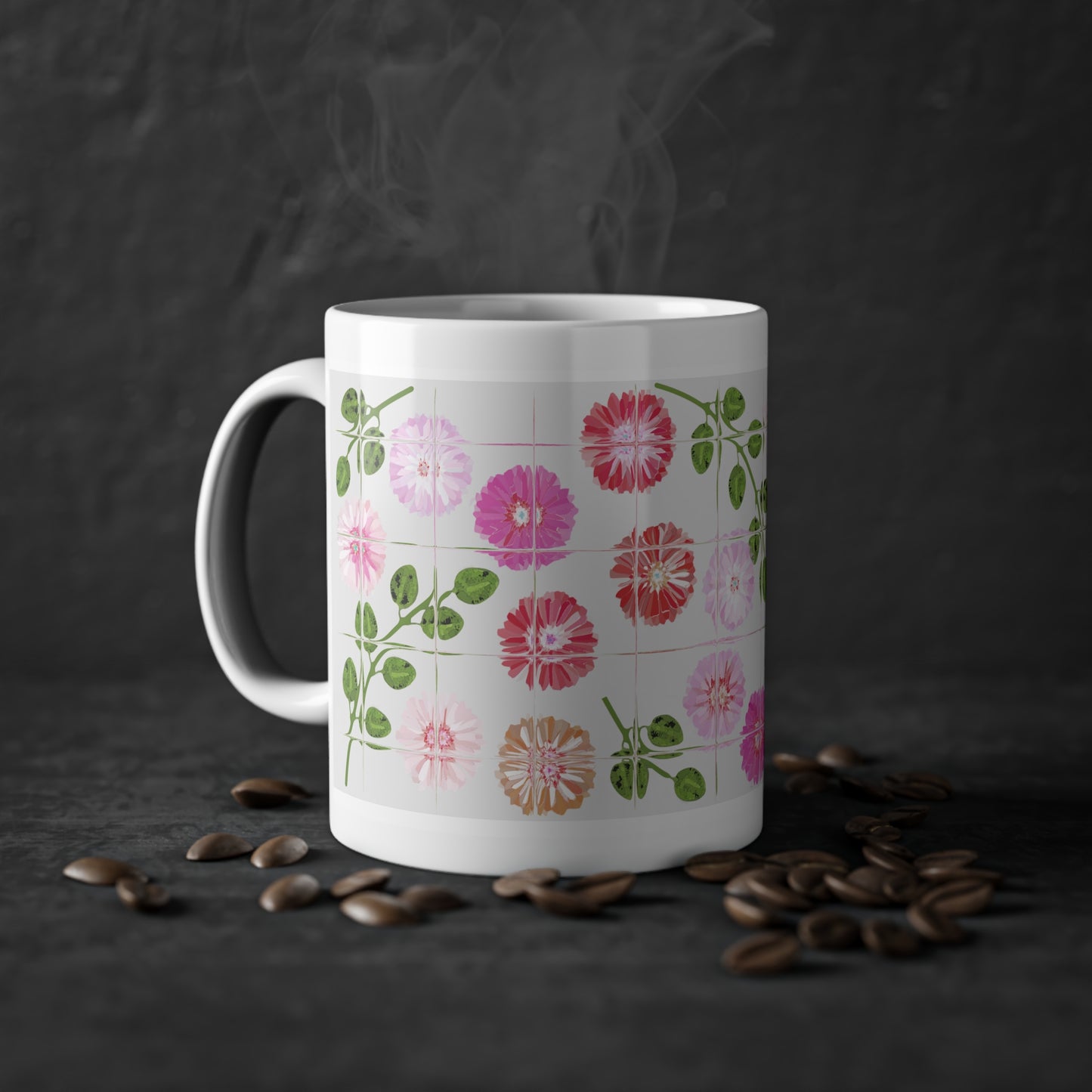 Morning Glory Tile Coffee Mug Design Image-- Grey