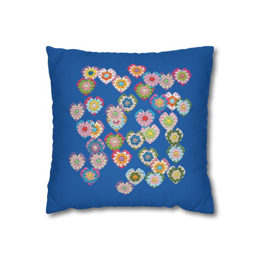 Crochet Love Heart Print Spun Polyester Square Cushion Cover Blue