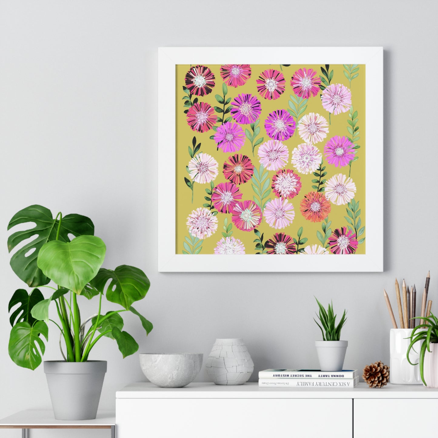Framed Floral Vertical Poster - Mustard