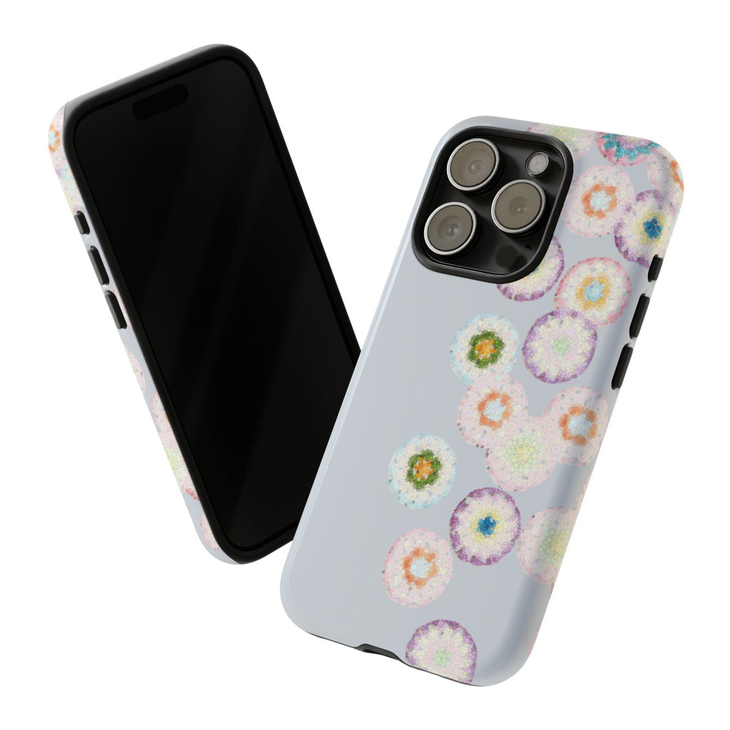 Dual Layer Tough Phone Cases Crochet Patterned Floral Grey