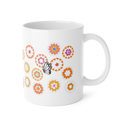 Coffee Mug Design Image - Orange Crochet Pattern & Butterfly
