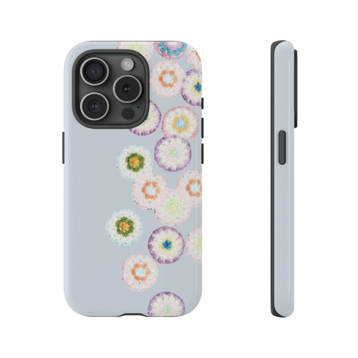 Dual Layer Tough Phone Cases Crochet Patterned Floral Grey