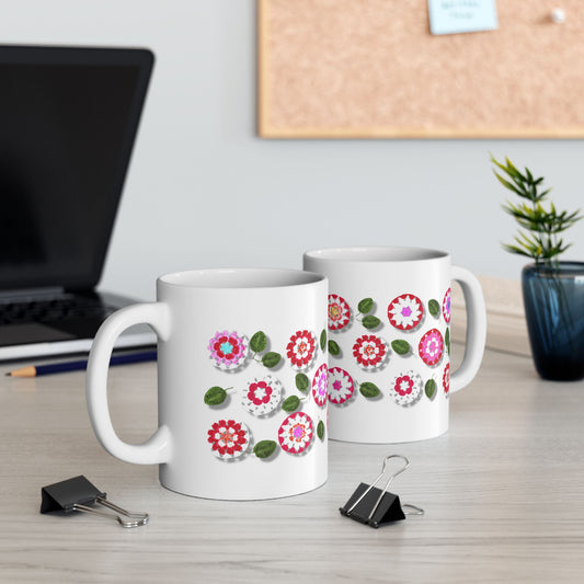 Coffee Mug Design Image--Red Crochet Pattern With Shadow Drop