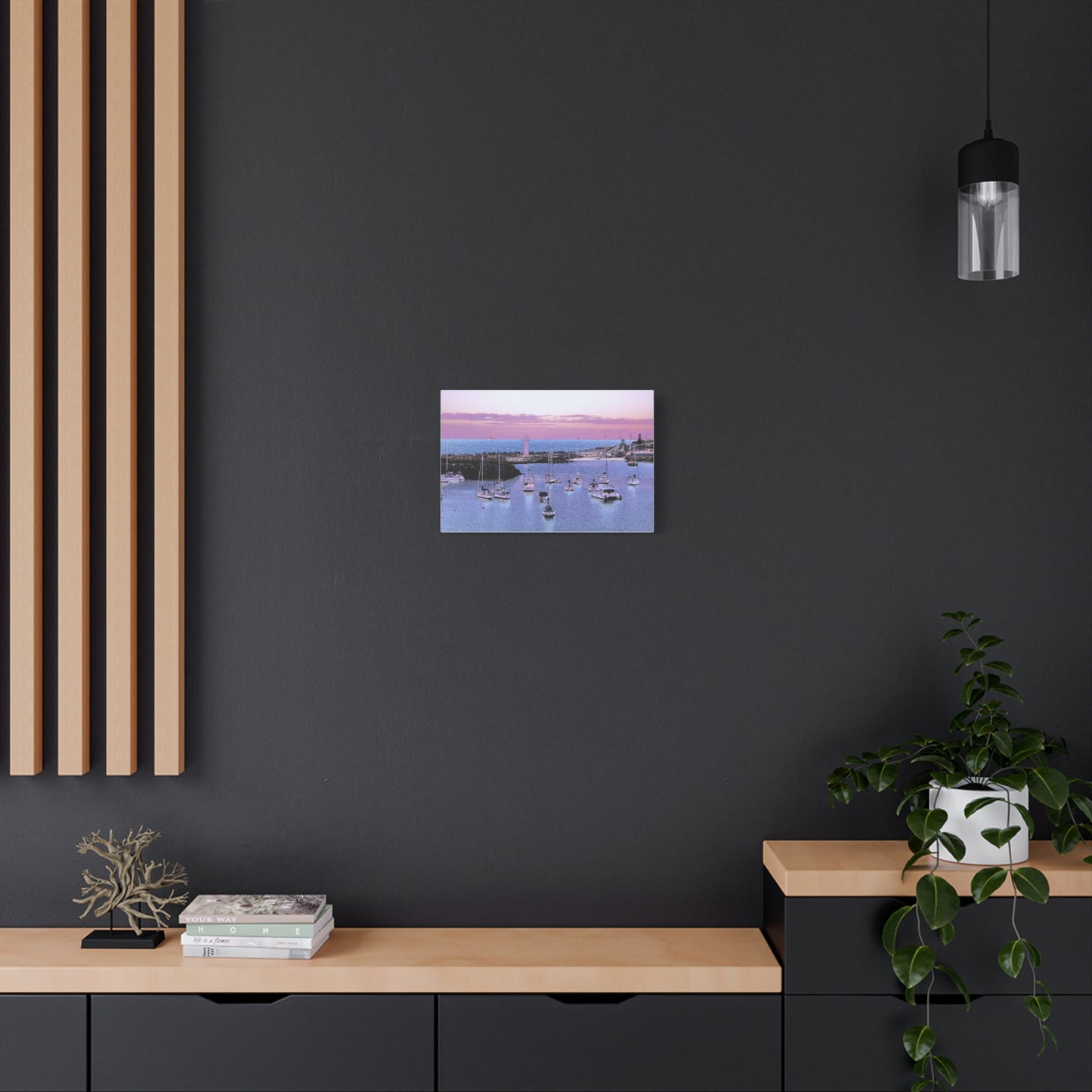 Harbor Sunset Matte Canvas Print — Stretched Coastal Lighthouse Wall Art