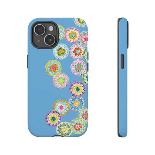 Dual Layer Tough Phone Cases Crochet Patterned Floral Blue 