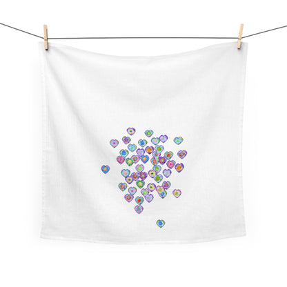 Extra Large Natural Cotton Tea Towel With Love Heart Print 71*71cm Purple