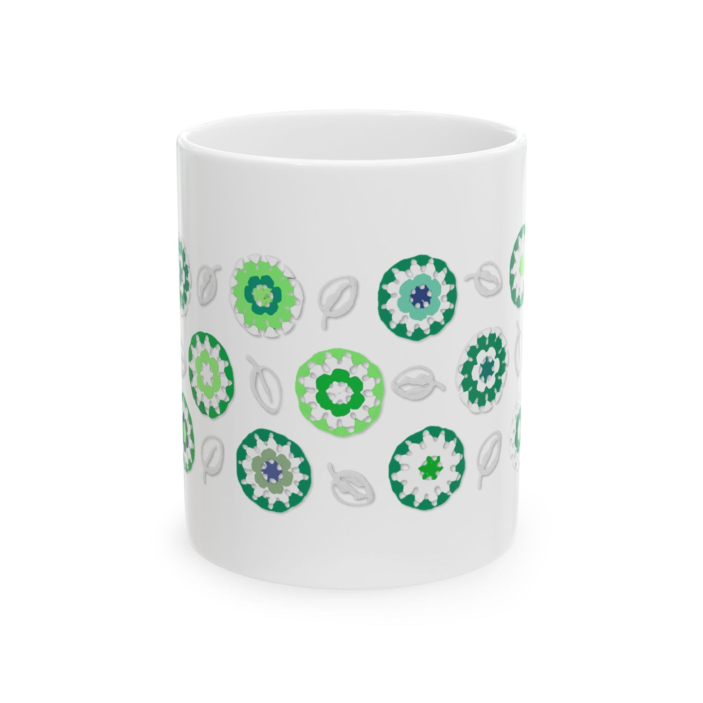 Coffee Mug Design Image--Green Crochet Pattern On White