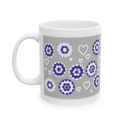 Coffee Mug Design Image - White Crochet Pattern On Grey