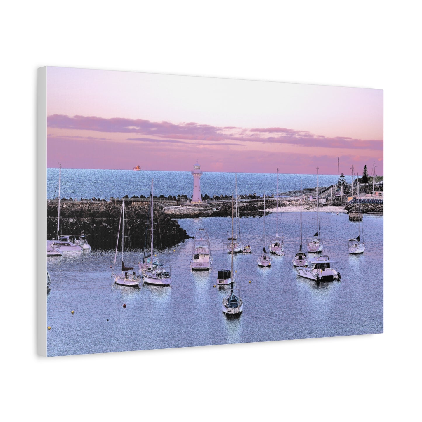 Harbor Sunset Matte Canvas Print — Stretched Coastal Lighthouse Wall Art