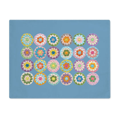 Crochet Pattern Print Cotton Placemat Blue