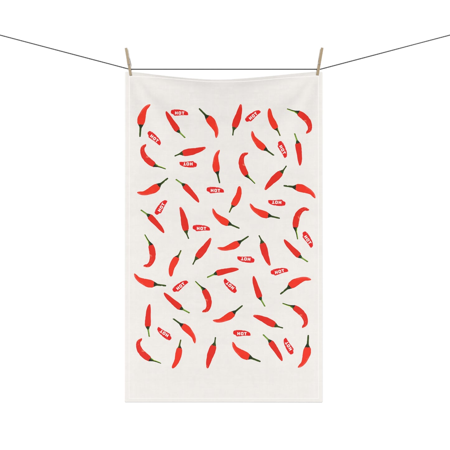 Chili Pepper Pattern Cotton Tea Towel — White Kitchen Dish Towel