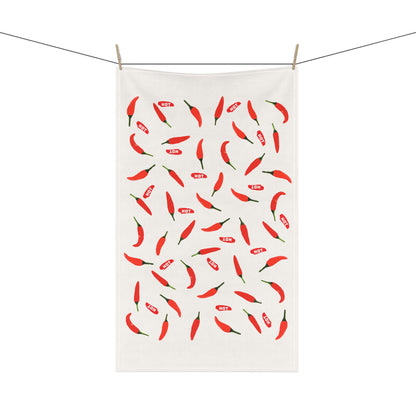 Chili Pepper Pattern Cotton Tea Towel — White Kitchen Dish Towel
