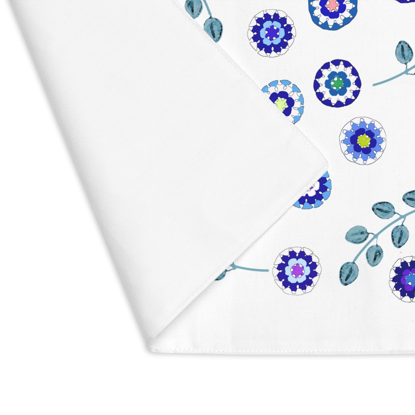 Blue Crochet Flower Pattern Print Placemat
