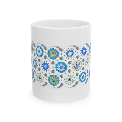 Coffee Mug Design Image-- Crochet Pattern In Blue With Shadow Drop