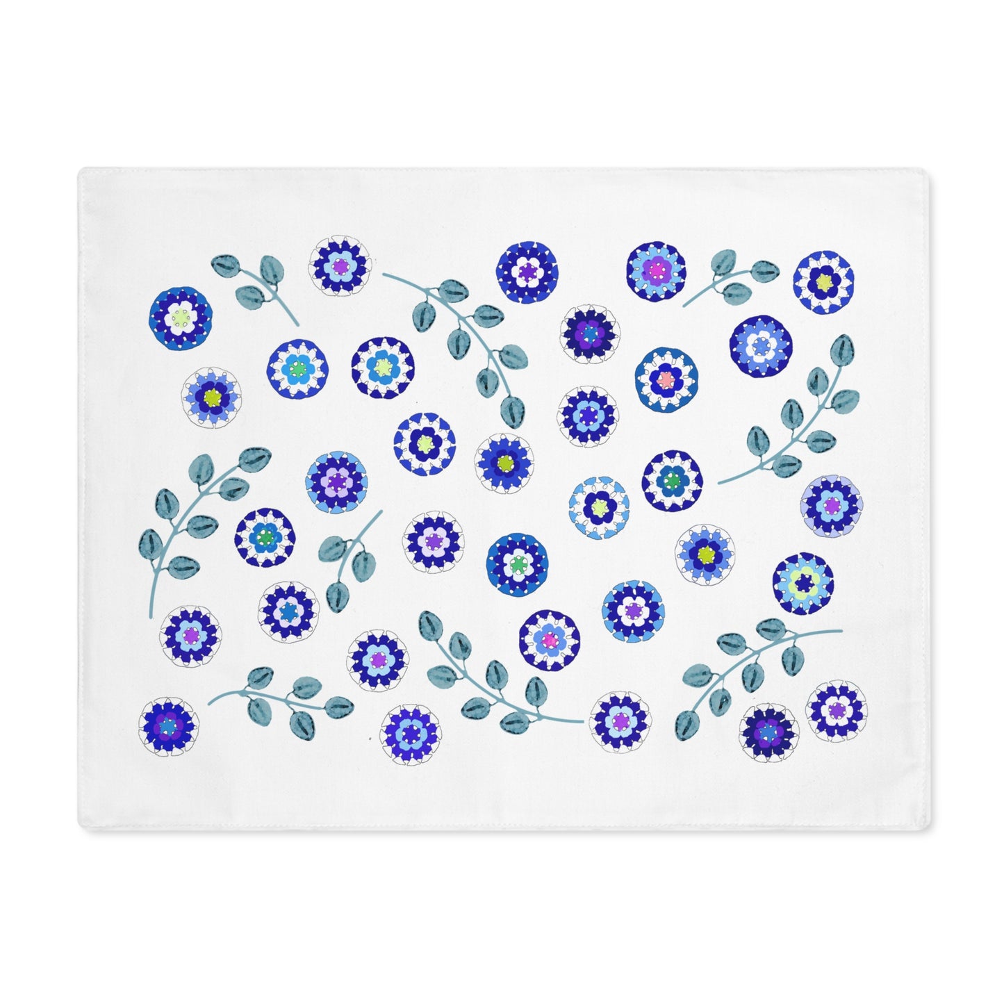 Blue Crochet Flower Pattern Print Placemat