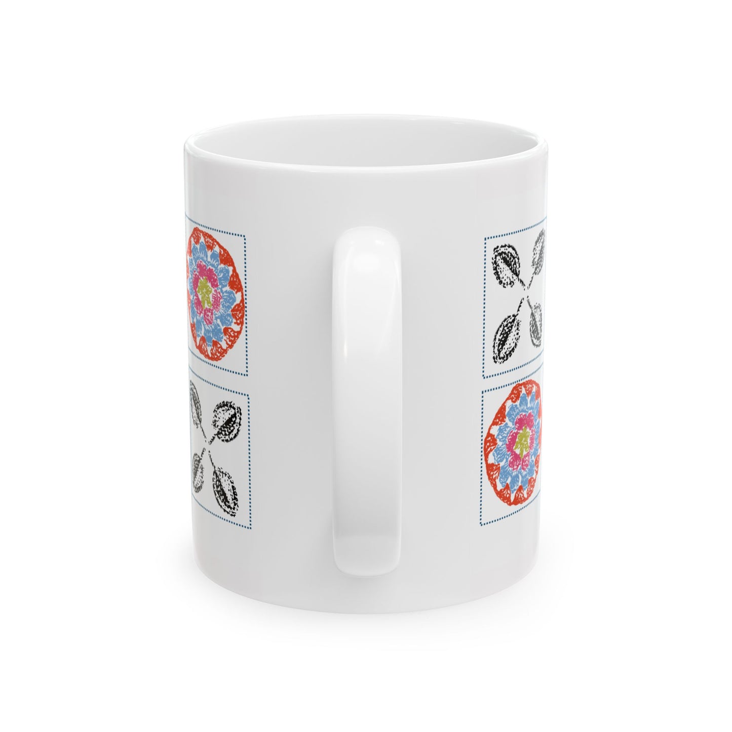 Coffee Mug Design Image -  Checkerboard Layout Red Crochet Pattern