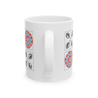 Coffee Mug Design Image -  Checkerboard Layout Red Crochet Pattern