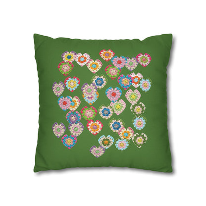 Crochet Love Heart Print Spun Polyester Square Cushion Cover Green