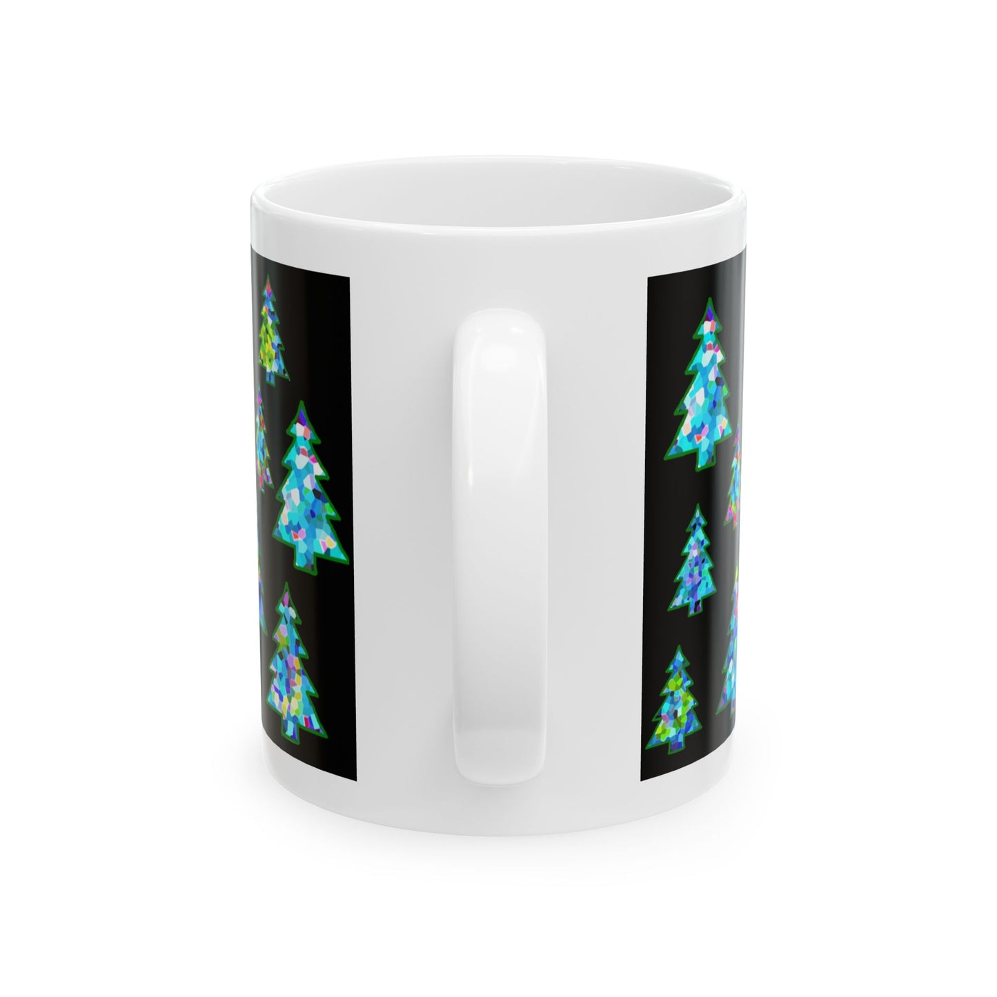 Christmas Tree Pattern Print Ceramic Mug, 11oz Black