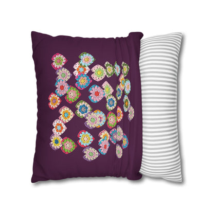 Crochet Love Heart Print Spun Polyester Square Cushion Cover Purple