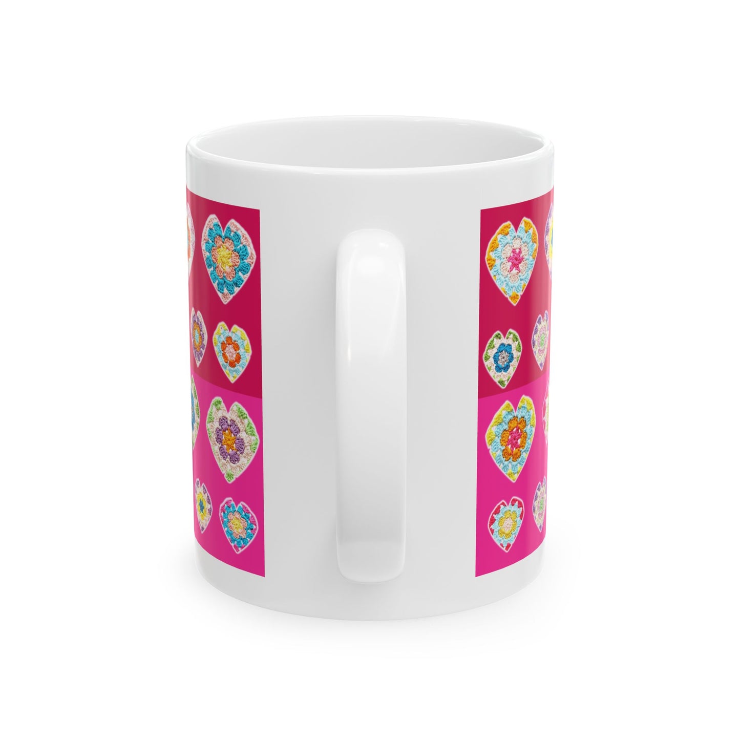 Two Tone Love Heart Print Ceramic Mug (11oz) Pink Red