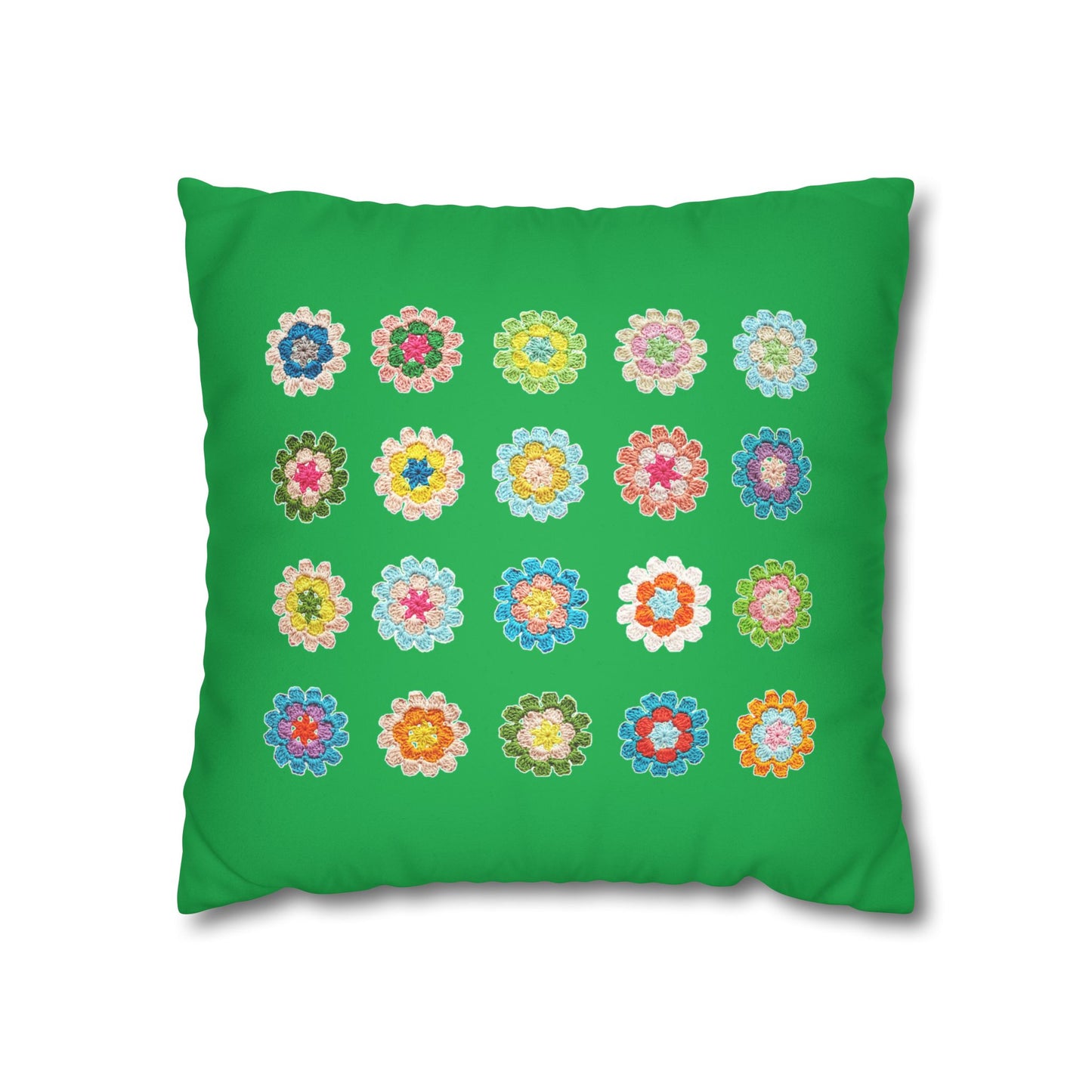 Crochet Pattern Print Faux Suede Cushion Cover-- Green