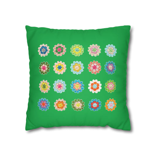 Crochet Pattern Print Faux Suede Cushion Cover-- Green