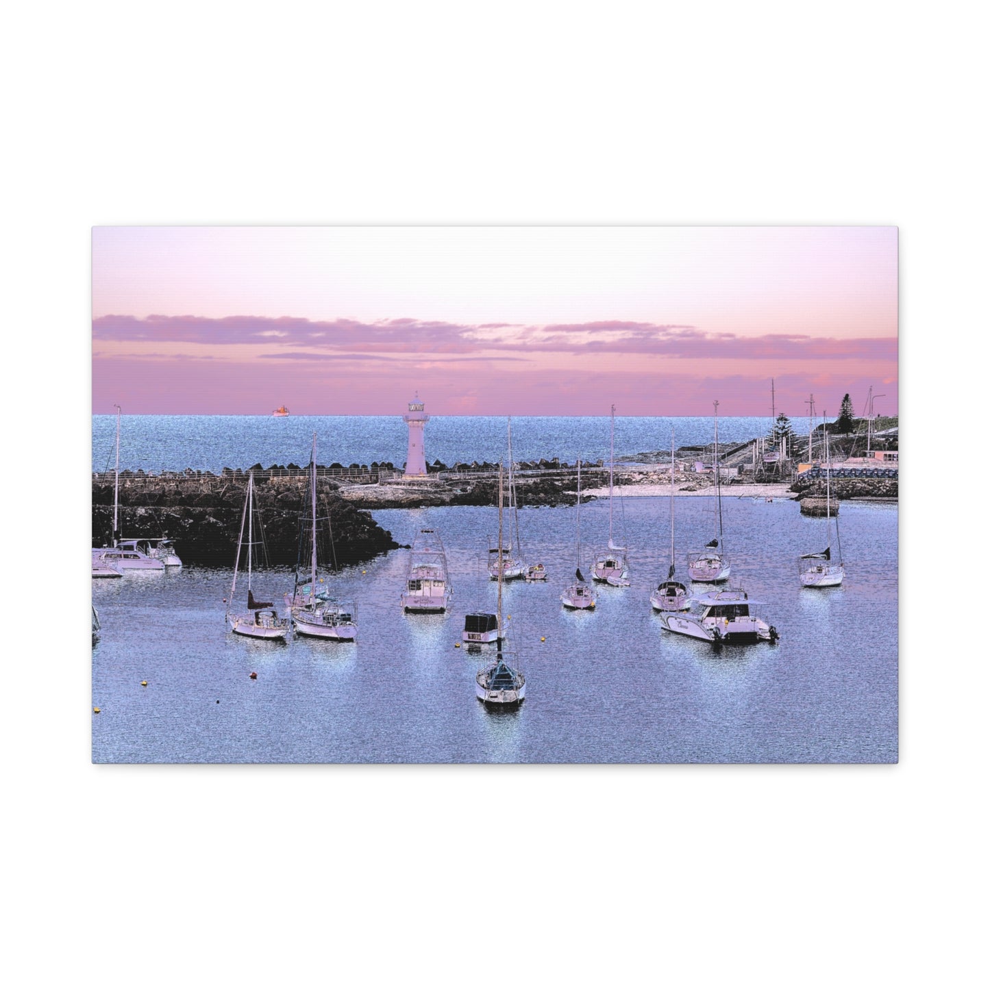Harbor Sunset Matte Canvas Print — Stretched Coastal Lighthouse Wall Art