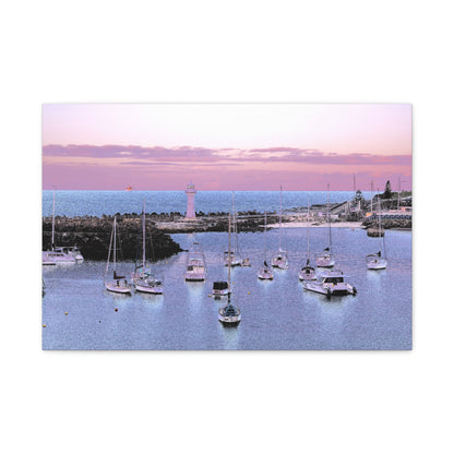 Harbor Sunset Matte Canvas Print — Stretched Coastal Lighthouse Wall Art