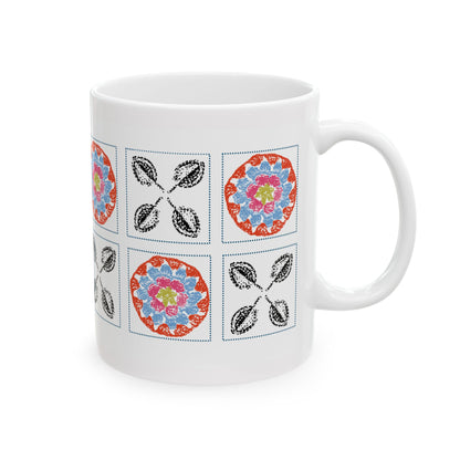 Coffee Mug Design Image -  Checkerboard Layout Red Crochet Pattern