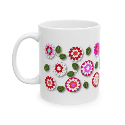 Coffee Mug Design Image--Red Crochet Pattern With Shadow Drop