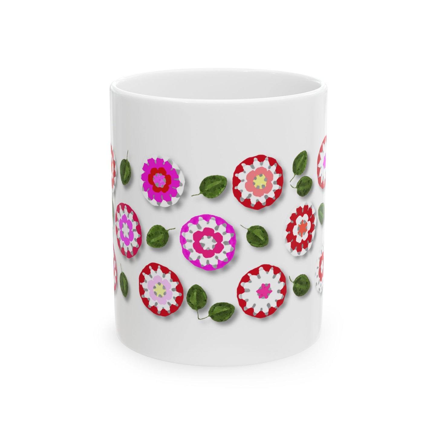 Coffee Mug Design Image--Red Crochet Pattern With Shadow Drop