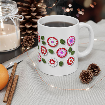 Coffee Mug Design Image--Red Crochet Pattern With Shadow Drop