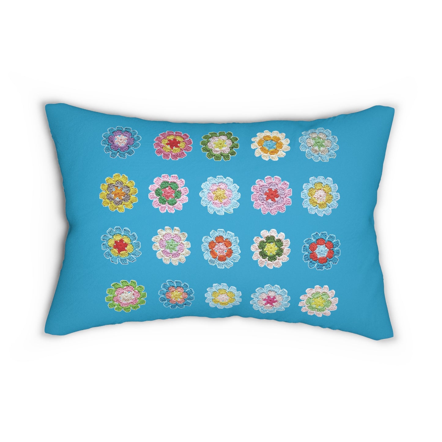 Crochet Pattern Print Spun Polyester Lumbar Pillow Aqua