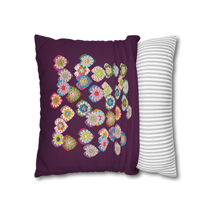 Crochet Love Heart Print Spun Polyester Square Cushion Cover Purple