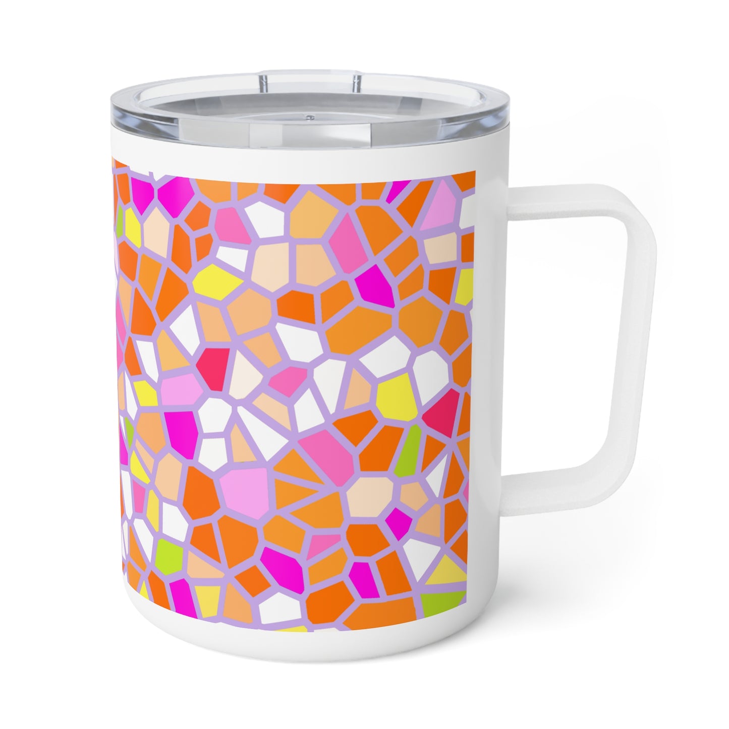 10oz Insulated Coffee Mug — Vibrant Mosaic Pattern