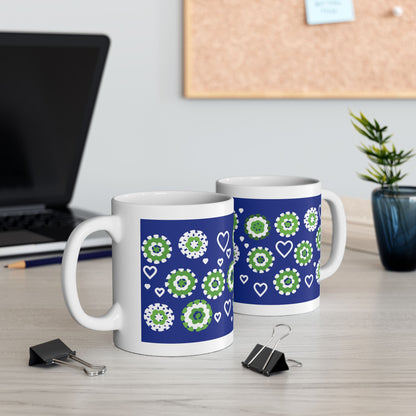 Coffee Mug Design Image - Green Crochet Pattern On Navy