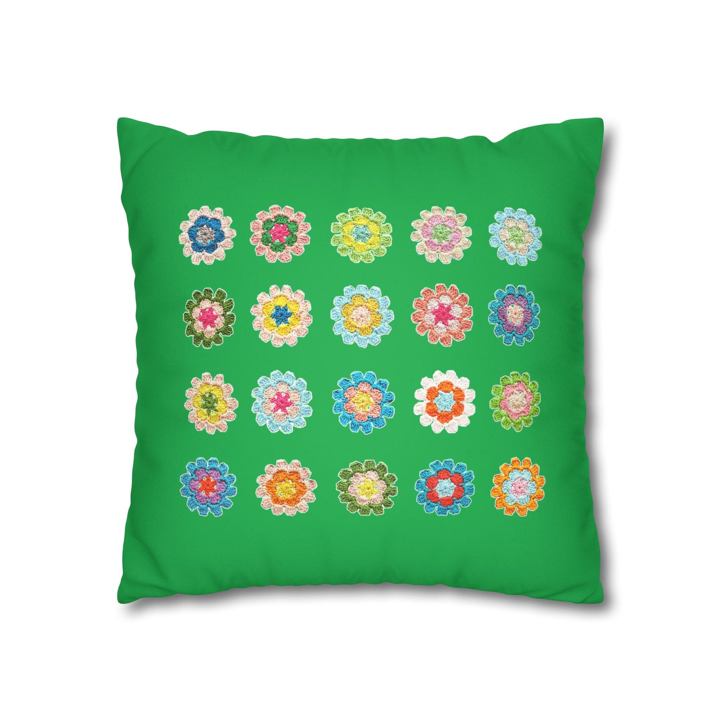 Crochet Pattern Print Faux Suede Cushion Cover-- Green