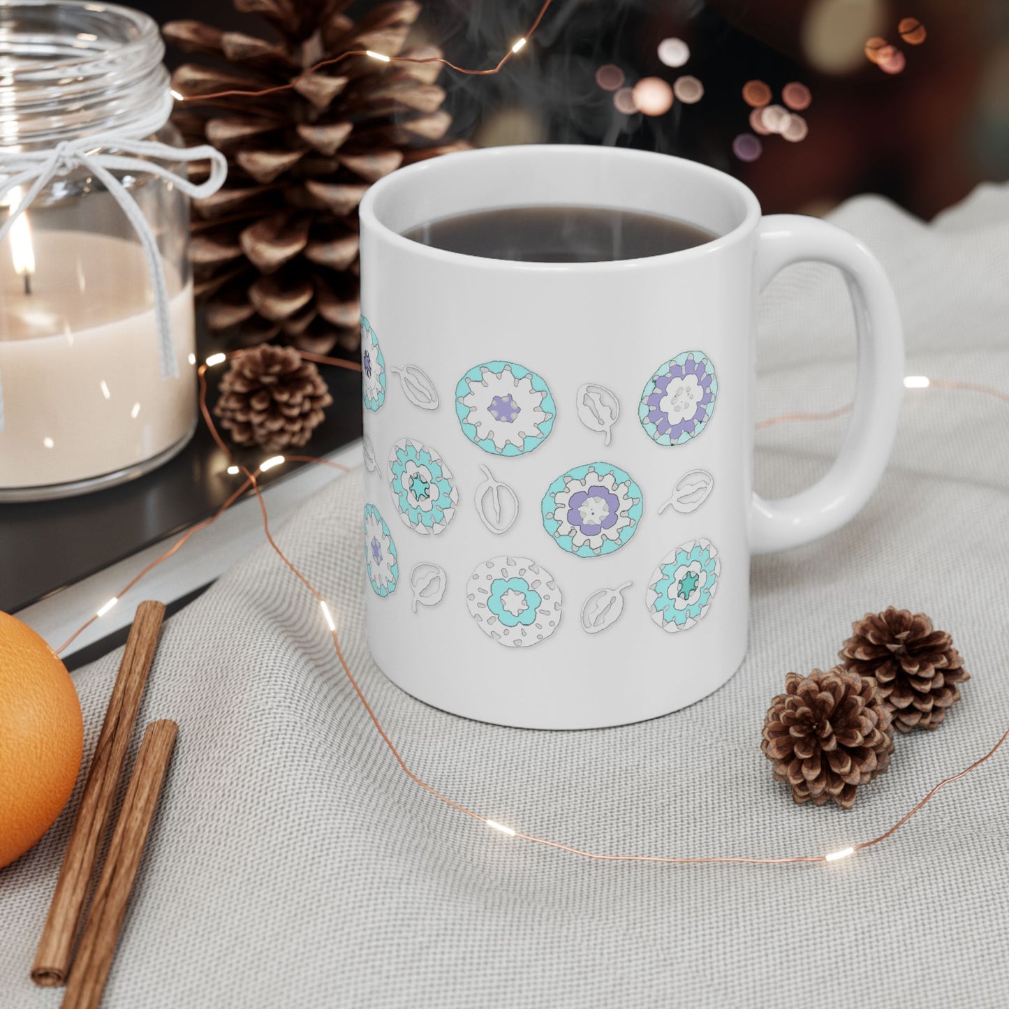 Coffee Mug Design Image--Pastel Blue Crochet Pattern On White