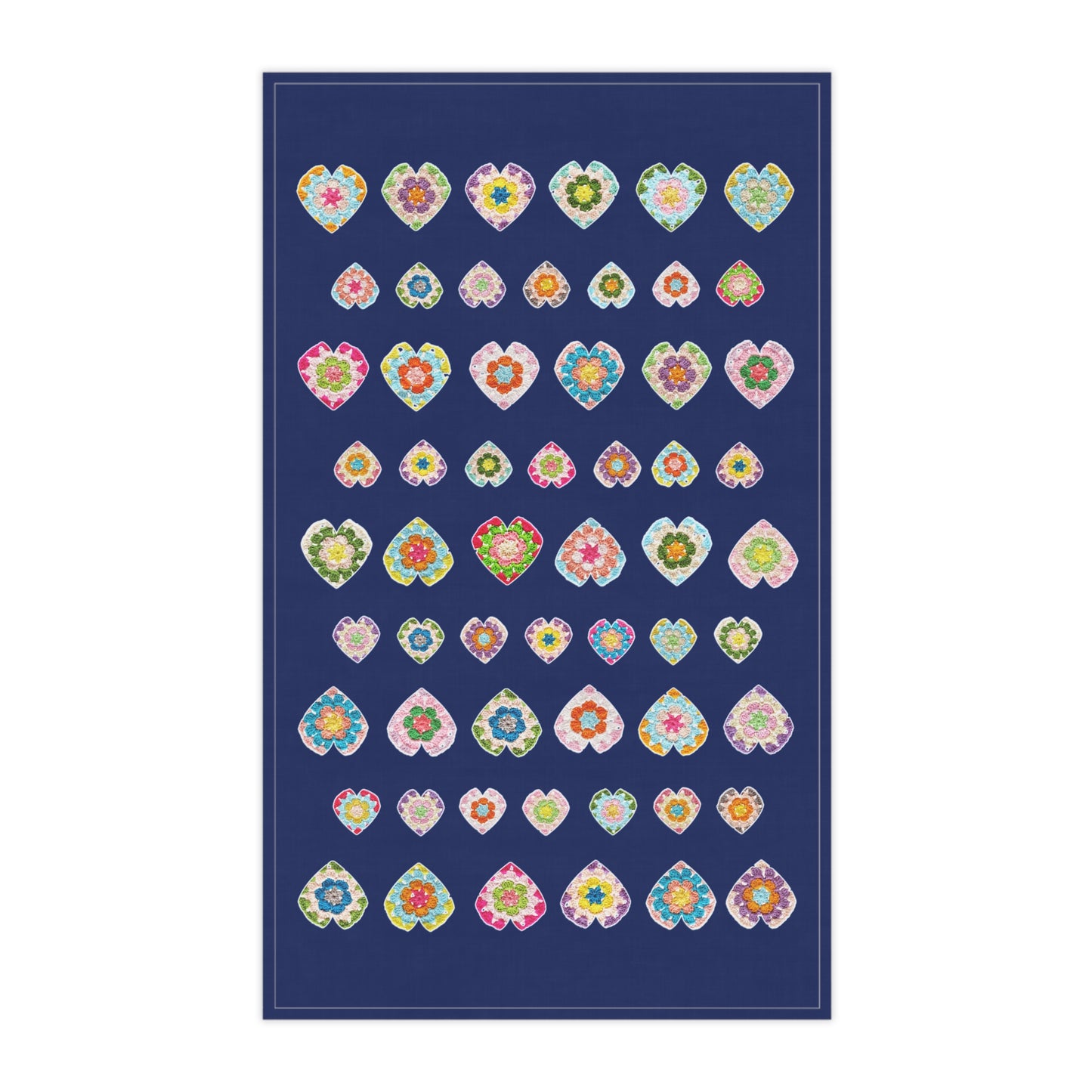 Heart Pattern Print Tea Towel Navy