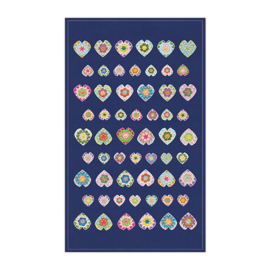 Heart Pattern Print Tea Towel Navy