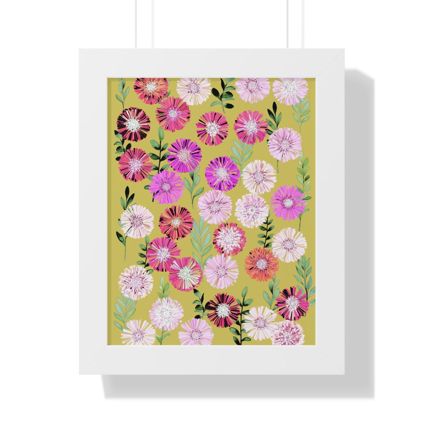 Framed Floral Vertical Poster - Mustard
