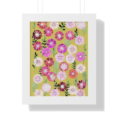 Framed Floral Vertical Poster - Mustard